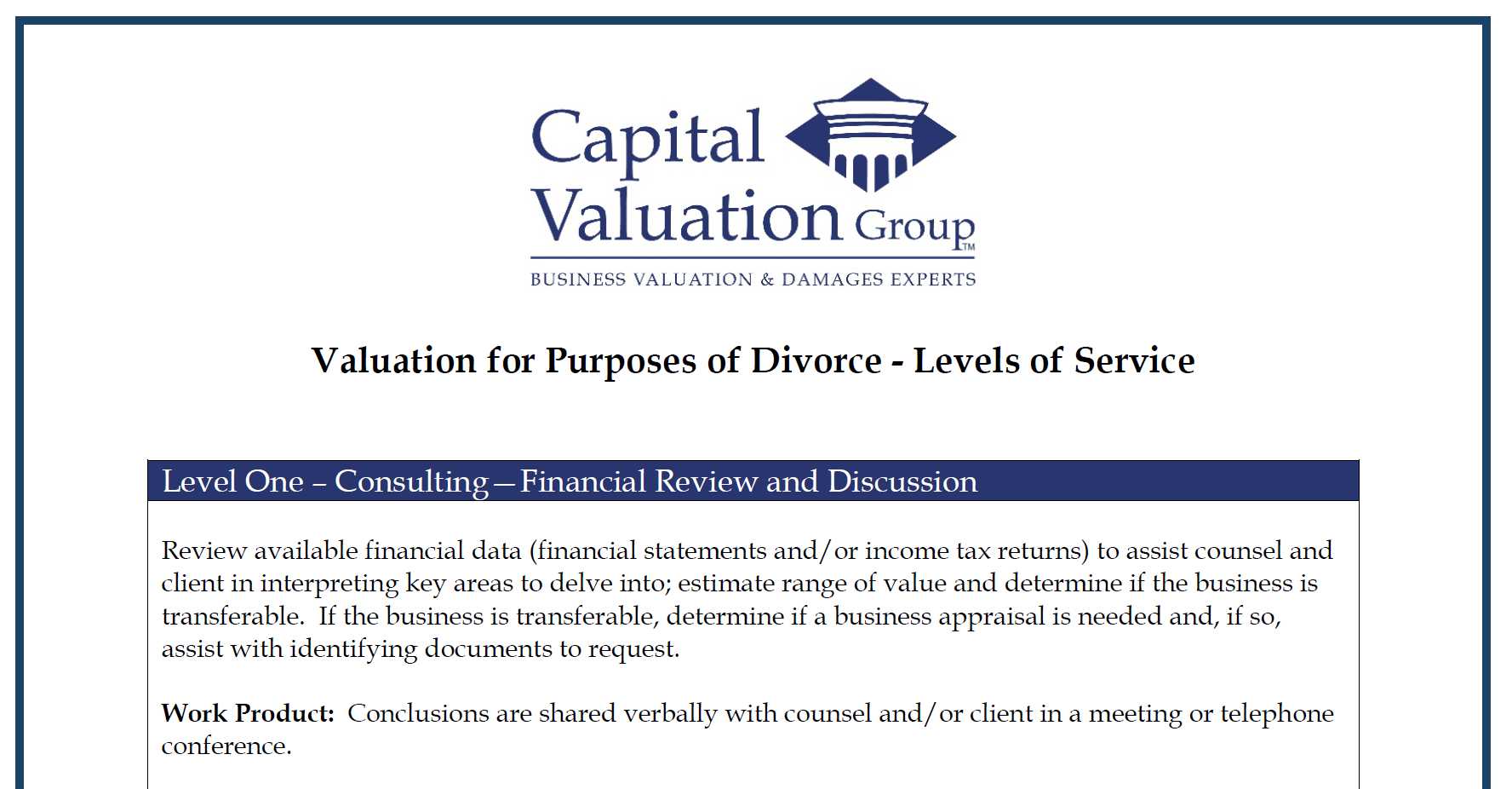 Divorce Levels of Service Image