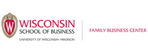 Logo for the Wisconsin School of Business Family Business Center, featuring a red shield with a W and text for the University of Wisconsin–Madison.